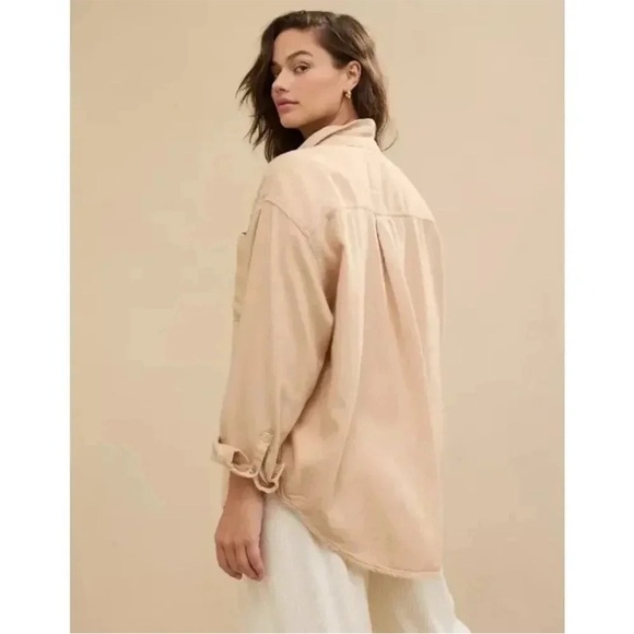 aerie pale light pink blush long sleeve button up shirt with collar size large - Picture 6 of 8